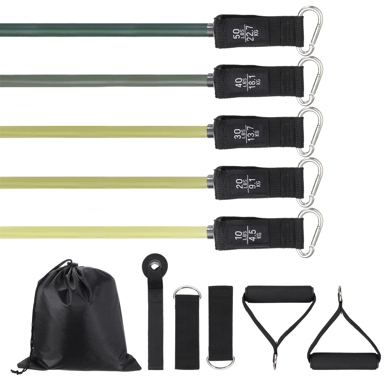 Uxcell Resistance Bands Set, 5 Level Exercise Bands for Working Out with Door Anchor/Handle/Ankle Strap/Pouch, 150LB & Army Green- Fitting For(Women & Men Home/Gym Train/Yoga)