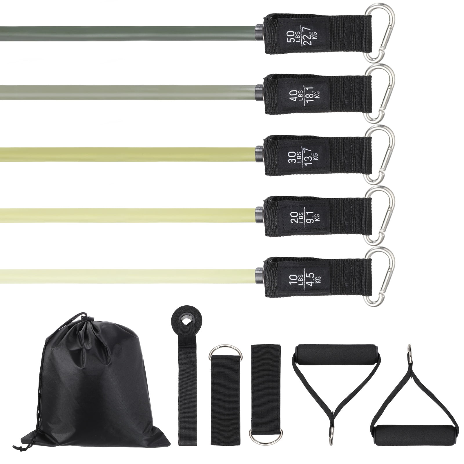 Uxcell Resistance Bands Set, 5 Level Exercise Bands for Working Out with Door Anchor/Handle/Ankle Strap/Pouch, 150LB & Green- Fitting For(Women & Men Home/Gym Train/Yoga)