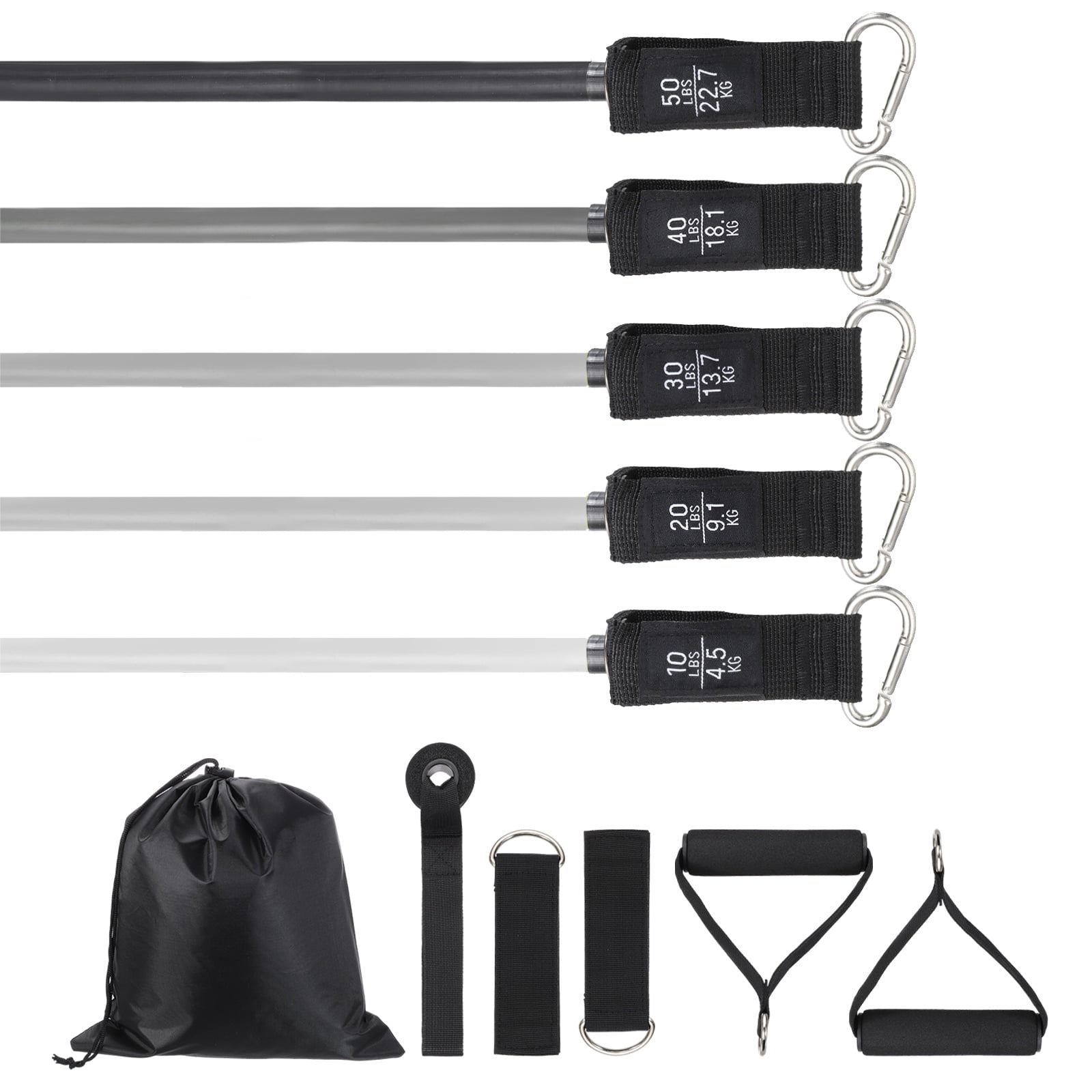 Uxcell Resistance Bands Set, 5 Level Exercise Bands for Working Out with Door Anchor/Handle/Ankle Strap/Pouch, 150LB & Grey- Fitting For(Women & Men Home/Gym Train/Yoga)