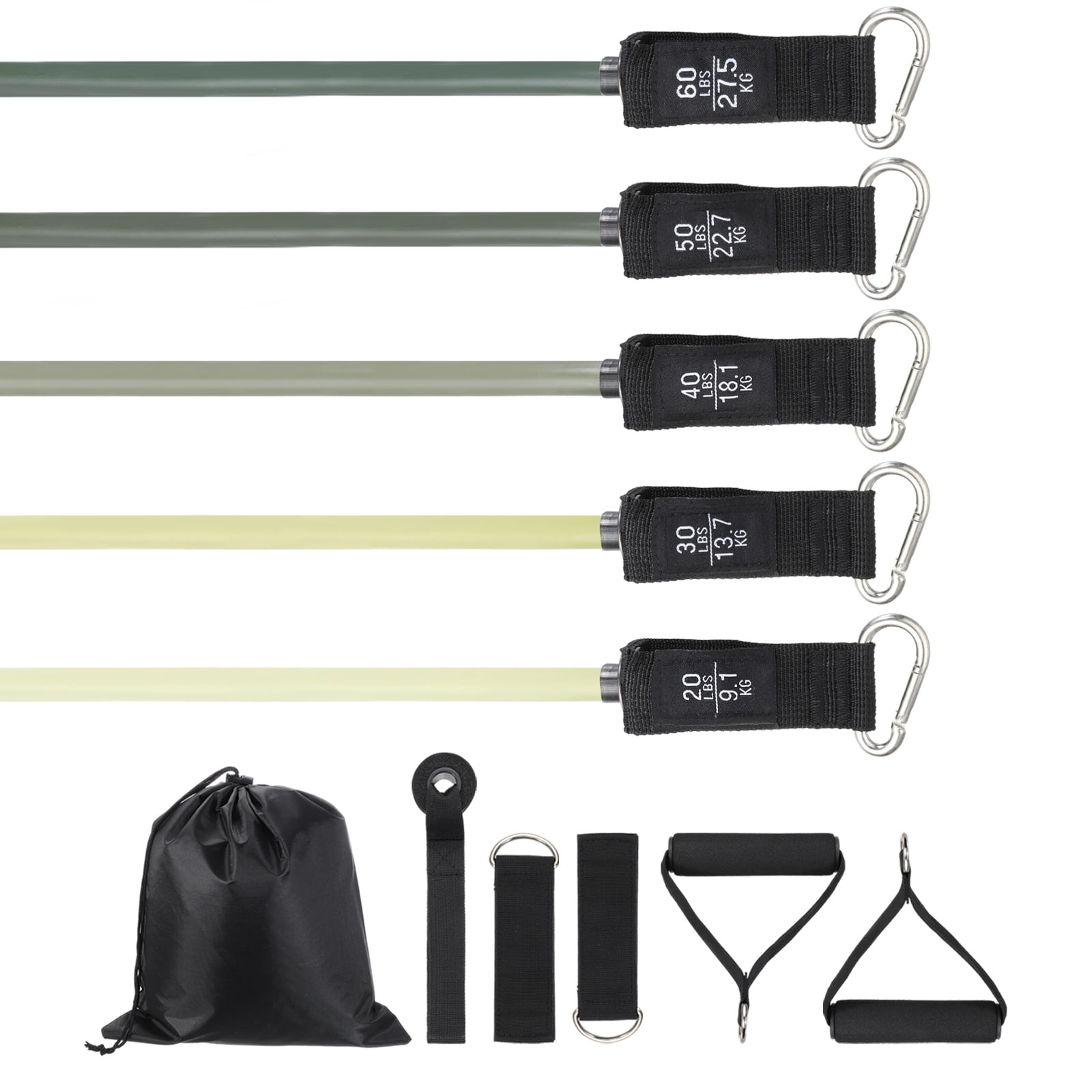 Uxcell Resistance Bands Set, 5 Level Exercise Bands for Working Out with Door Anchor/Handle/Ankle Strap/Pouch, 200LB & Green- Fitting For(Women & Men Home/Gym Train/Yoga)