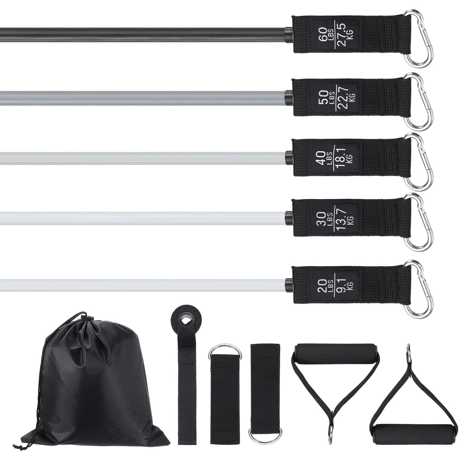 Uxcell Resistance Bands Set, 5 Level Exercise Bands for Working Out with Door Anchor/Handle/Ankle Strap/Pouch, 200LB & Grey- Fitting For(Women & Men Home/Gym Train/Yoga)