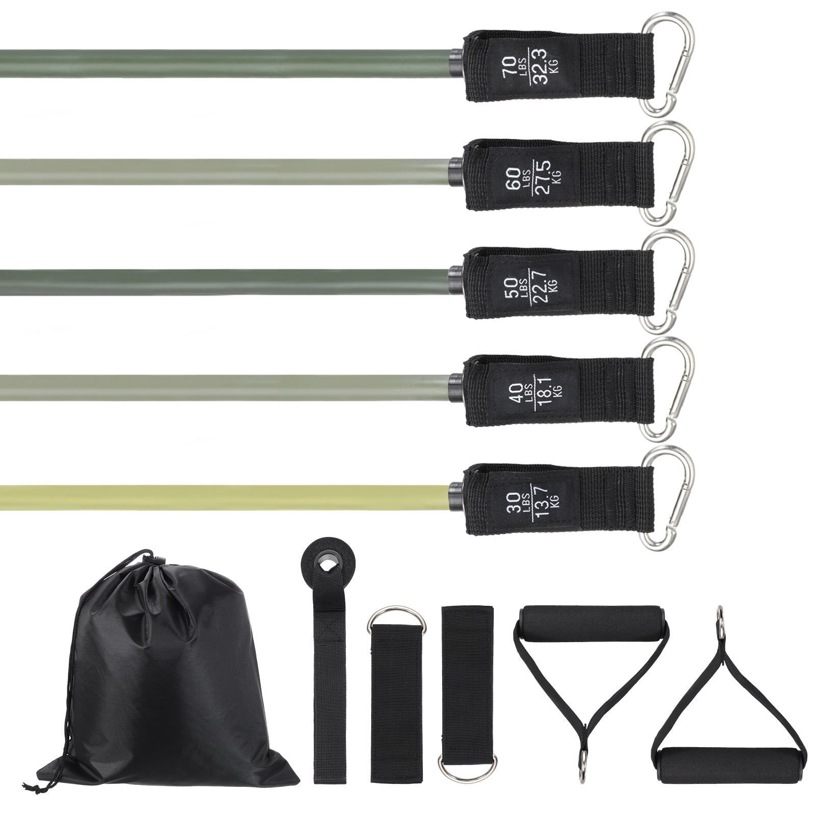 Uxcell Resistance Bands Set, 5 Level Exercise Bands for Working Out with Door Anchor/Handle/Ankle Strap/Pouch, 250LB & Green- Fitting For(Women & Men Home/Gym Train/Yoga)