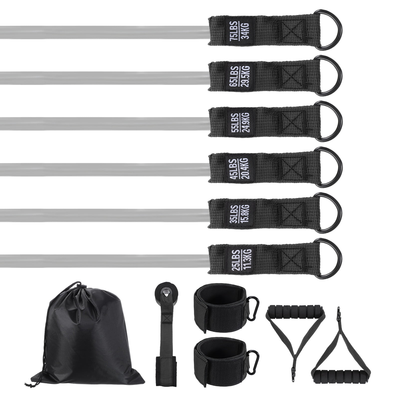 Uxcell Resistance Bands Set, 6 Level Exercise Bands for Working Out with Door Anchor/Handle/Ankle Strap/Pouch, 300LB & Black & Grey- Fitting For(Women & Men Home/Gym Train/Yoga)