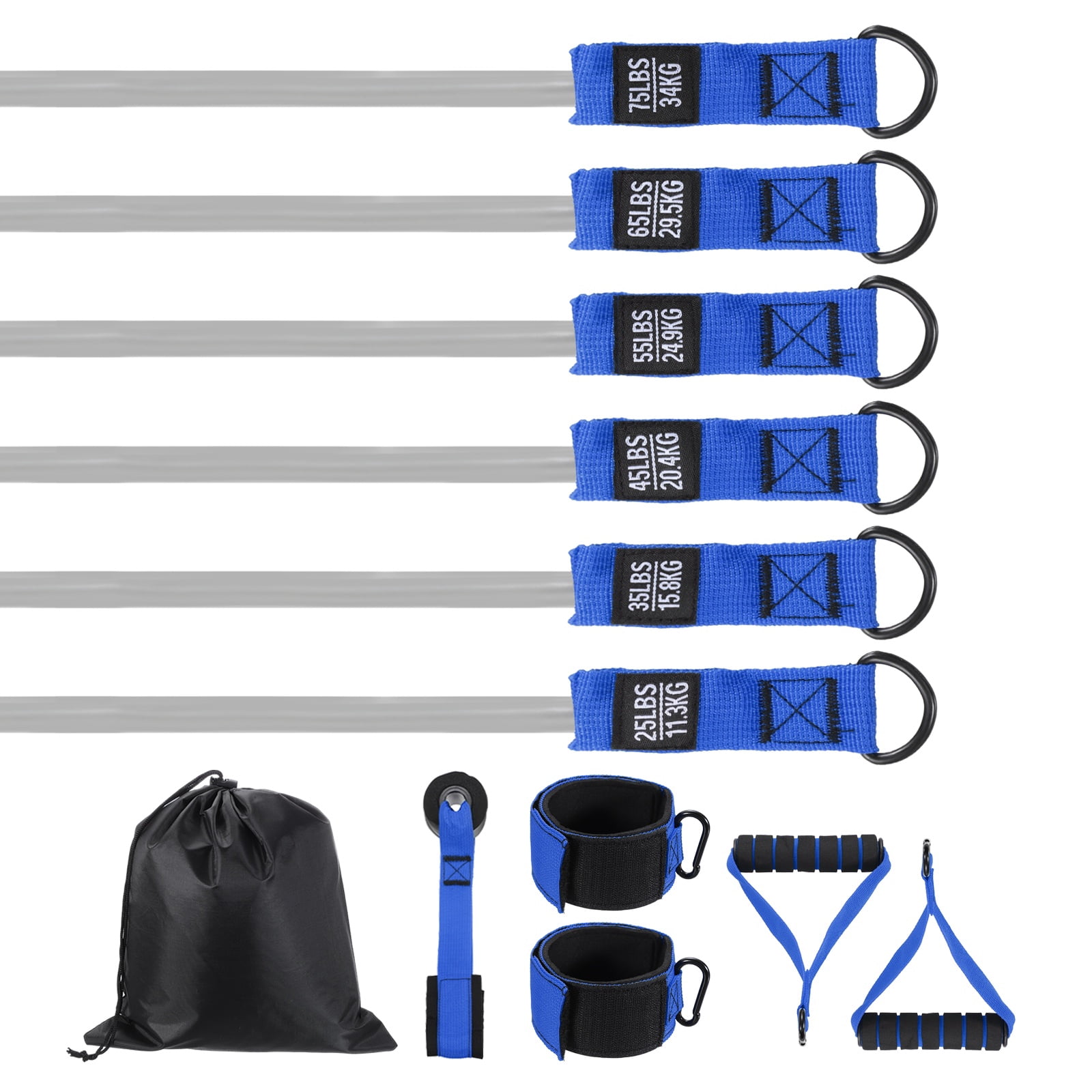 Uxcell Resistance Bands Set, 6 Level Exercise Bands for Working Out with Door Anchor/Handle/Ankle Strap/Pouch, 300LB & Blue & Grey- Fitting For(Women & Men Home/Gym Train/Yoga)