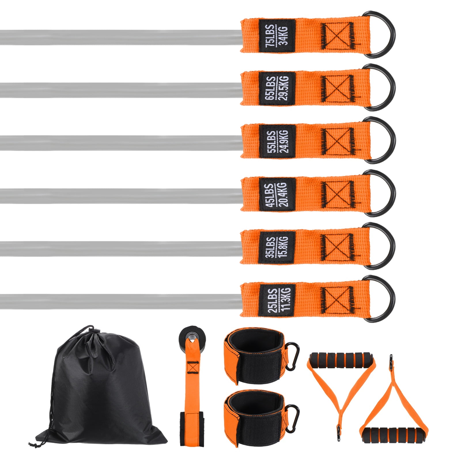 Uxcell Resistance Bands Set, 6 Level Exercise Bands for Working Out with Door Anchor/Handle/Ankle Strap/Pouch, 300LB & Orange & Grey- Fitting For(Women & Men Home/Gym Train/Yoga)