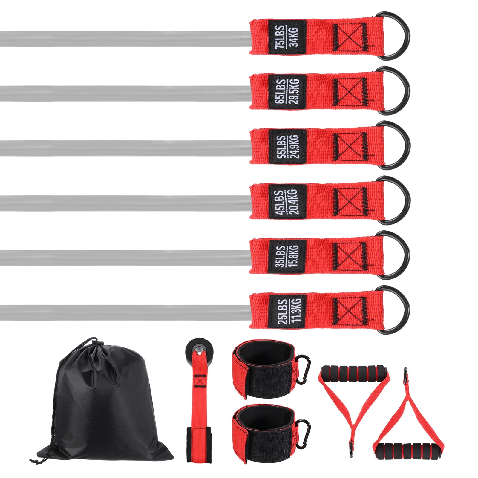 Uxcell Resistance Bands Set, 6 Level Exercise Bands for Working Out with Door Anchor/Handle/Ankle Strap/Pouch, 300LB & Red & Grey- Fitting For(Women & Men Home/Gym Train/Yoga)