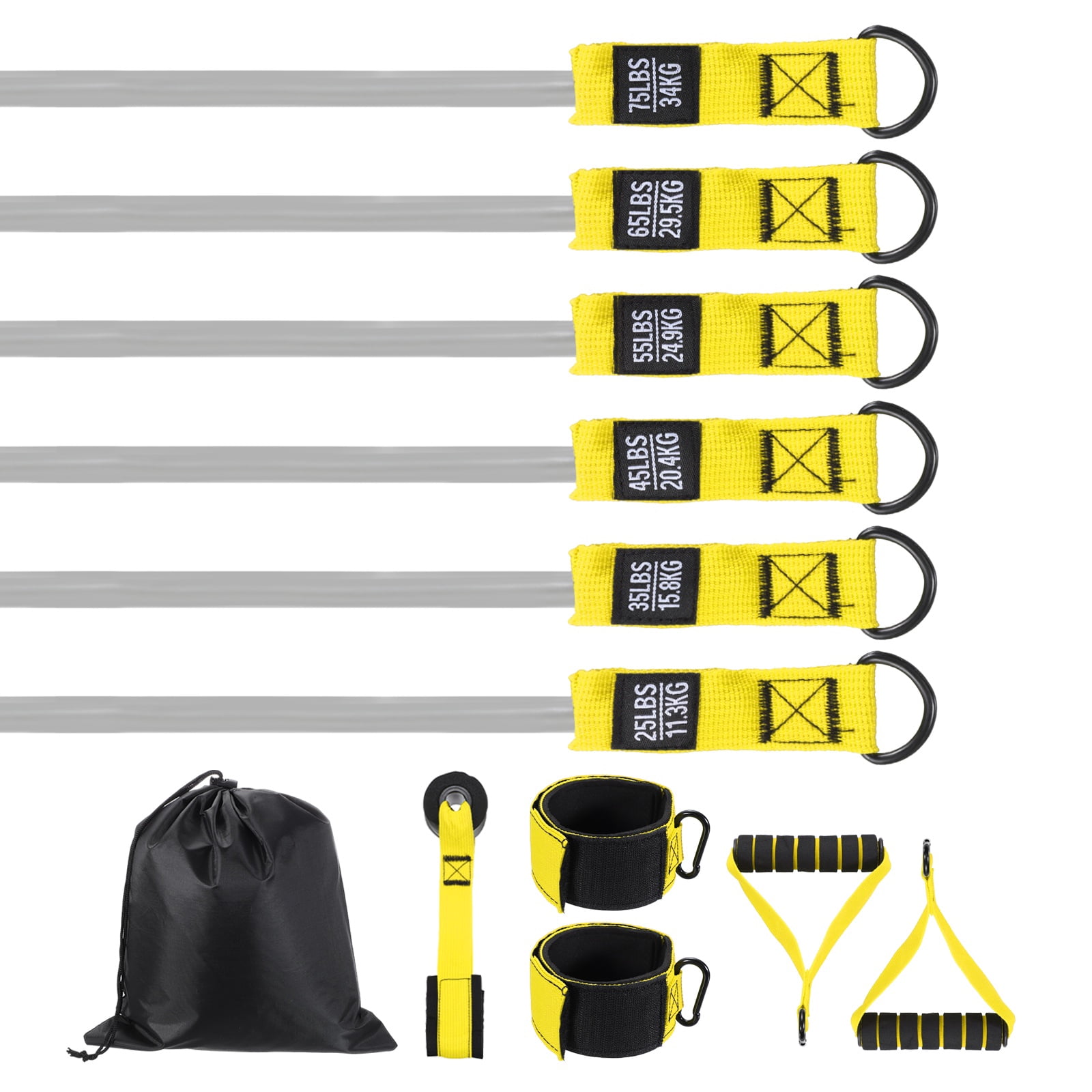 Uxcell Resistance Bands Set, 6 Level Exercise Bands for Working Out with Door Anchor/Handle/Ankle Strap/Pouch, 300LB & Yellow & Grey- Fitting For(Women & Men Home/Gym Train/Yoga)