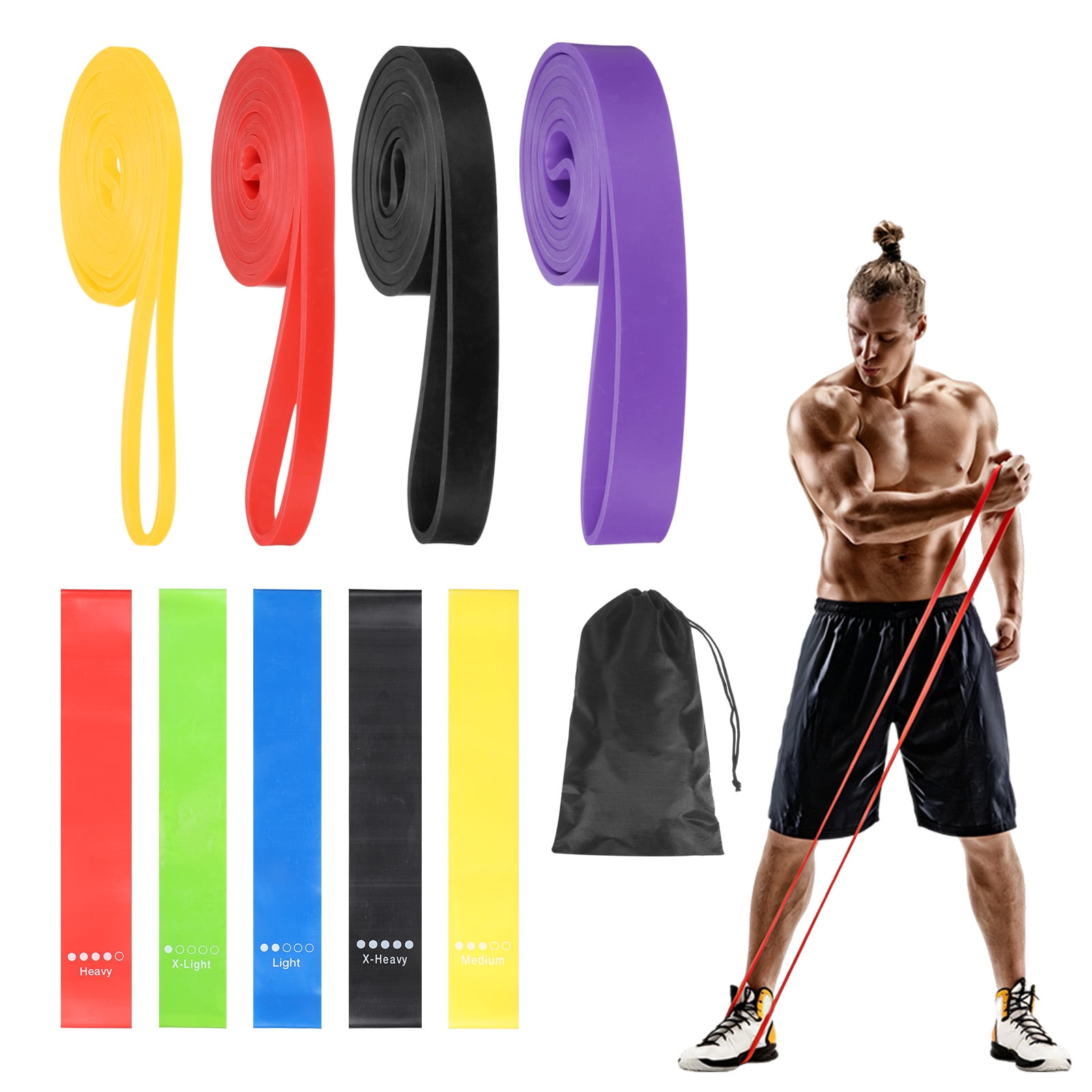 Uxcell Resistance Bands for Working Out, 4 Levels Pull Up Assistance Bands with Carry Bag & Mini Resistance Straps 4 Pcs & Yellow/Red/Black/Purple/Multicolor