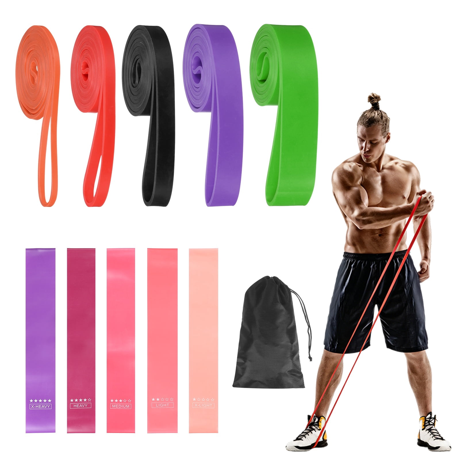 Uxcell Resistance Bands for Working Out, 5 Levels Pull Up Assistance Bands with Carry Bag & Mini Resistance Straps 5 Pcs & Multicolored/Pink-Purple Gradient