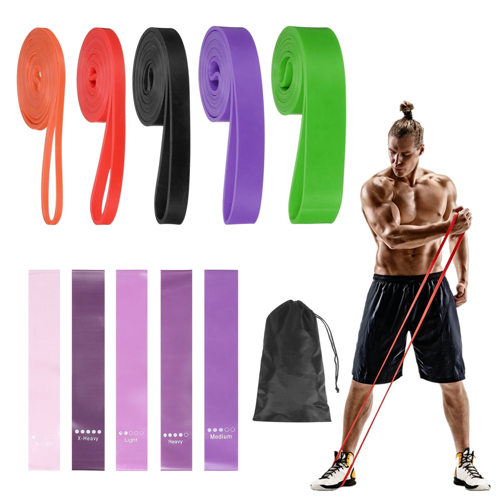 Uxcell Resistance Bands for Working Out, 5 Levels Pull Up Assistance Bands with Carry Bag & Mini Resistance Straps 5 Pcs & Multicolored/Purple Gradient