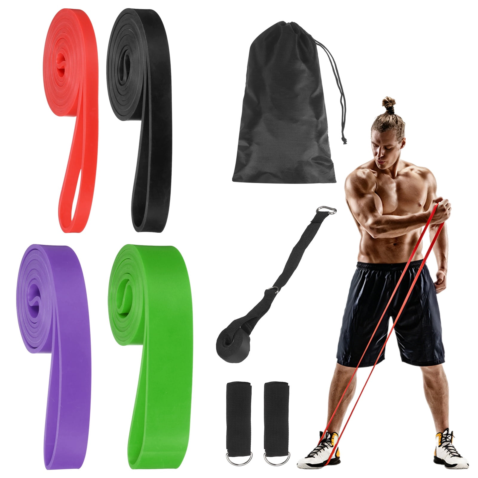 Uxcell Resistance Bands for Working Out, 4 Levels Pull Up Assistance Bands Set with Carry Bag 4 Pcs & Red/Black/Purple/Green