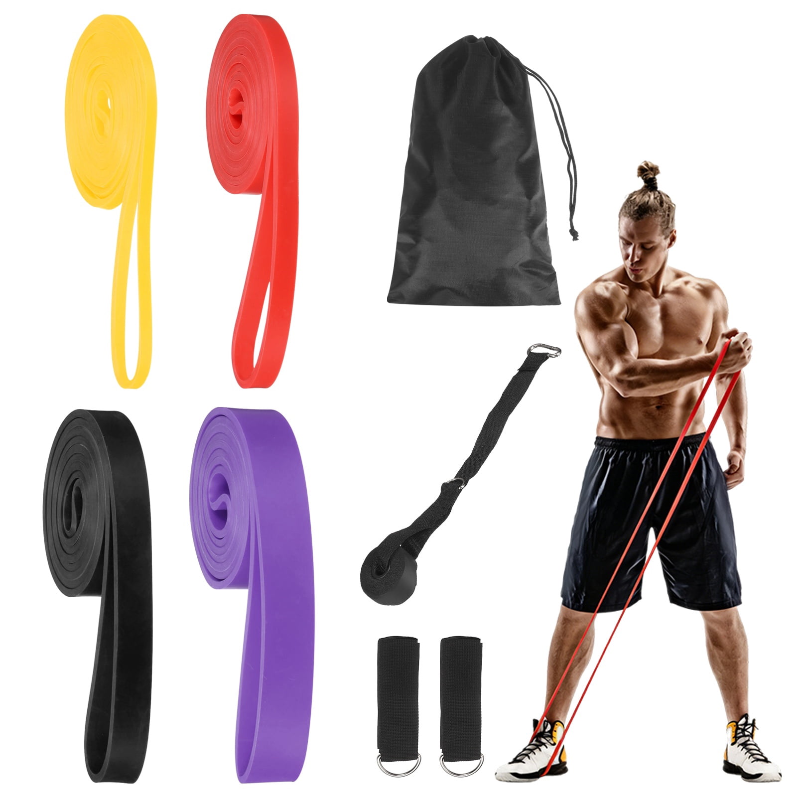 Uxcell Resistance Bands for Working Out, 4 Levels Pull Up Assistance Bands Set with Carry Bag 4 Pcs & Yellow/Red/Black/Purple