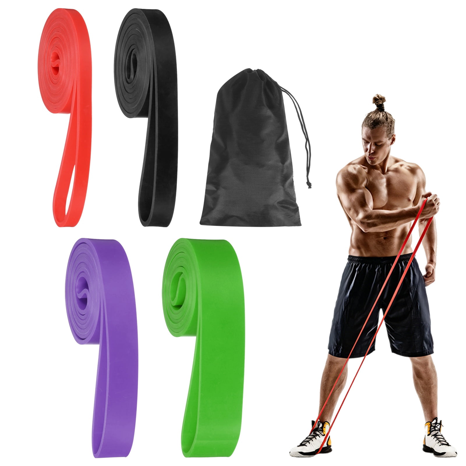 Uxcell Resistance Bands for Working Out, 4 Levels Pull Up Assistance Bands with Carry Bag 4 Pcs & Red/Black/Purple/Green -Fitting for (Home/Gym)