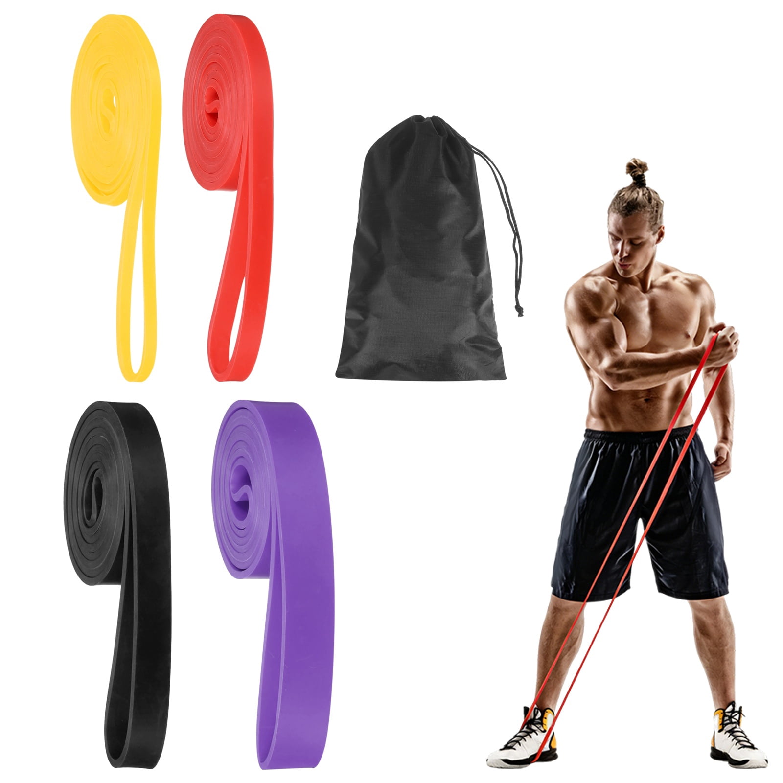 Uxcell Resistance Bands for Working Out, 4 Levels Pull Up Assistance Bands with Carry Bag 4 Pcs & Yellow/Red/Black/Purple -Fitting for (Home/Gym)