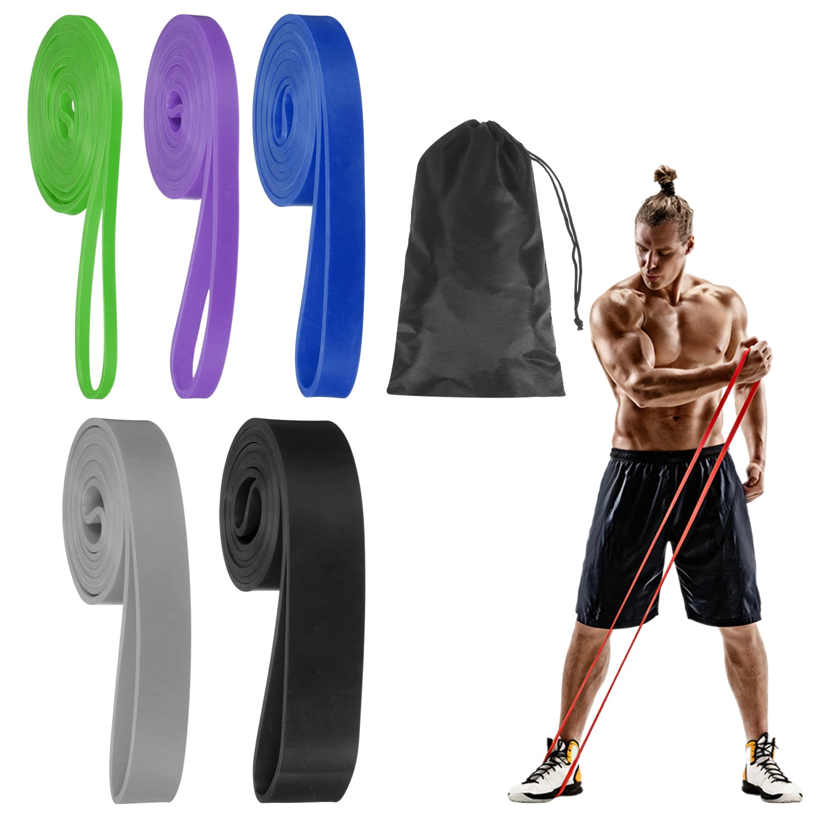 Uxcell Resistance Bands for Working Out, 5 Levels Pull Up Assistance Bands with Carry Bag 5 Pcs & 5 Color -Fitting for (Home/Gym)