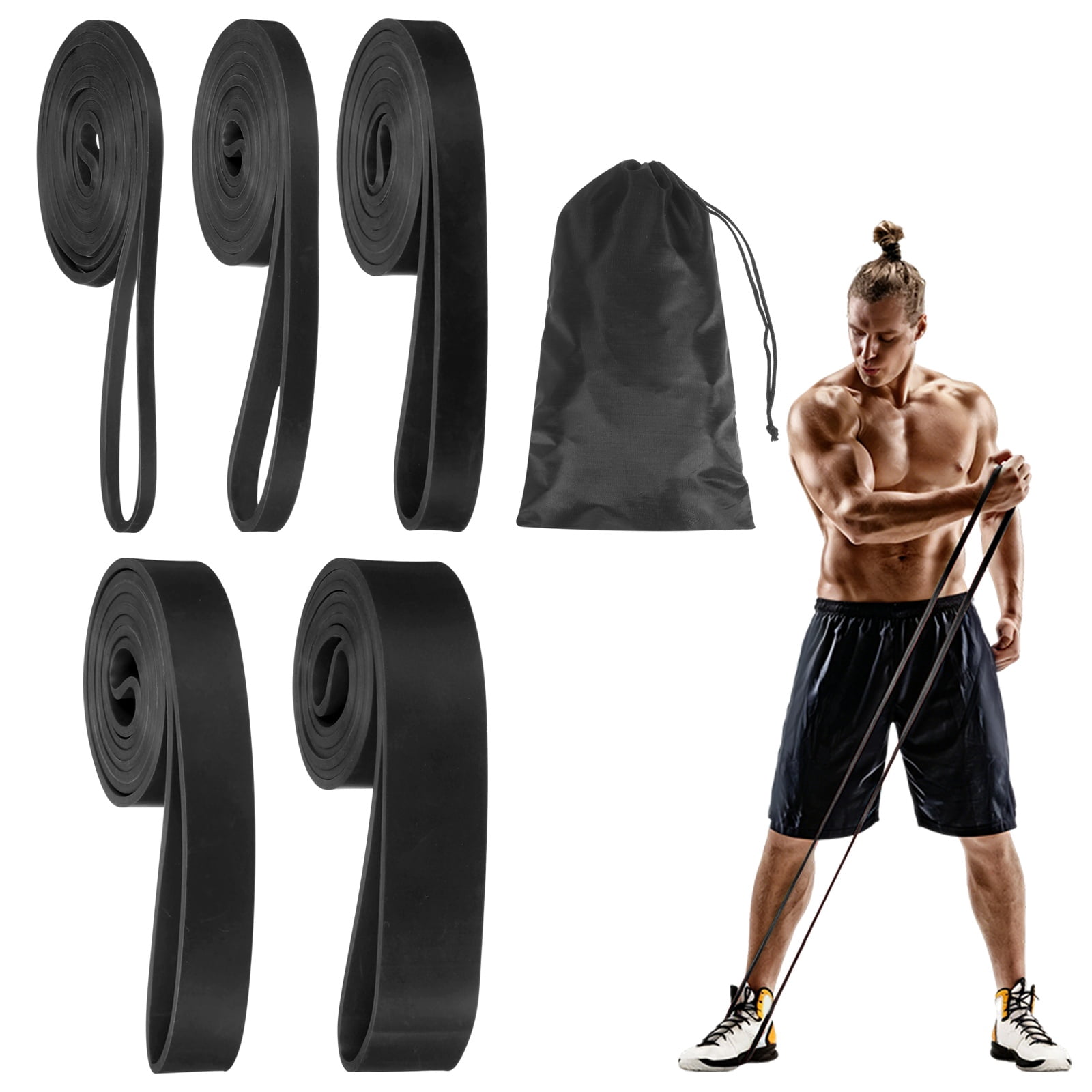 Uxcell Resistance Bands for Working Out, 5 Levels Pull Up Assistance Bands with Carry Bag 5 Pcs & Black -Fitting for (Home/Gym)