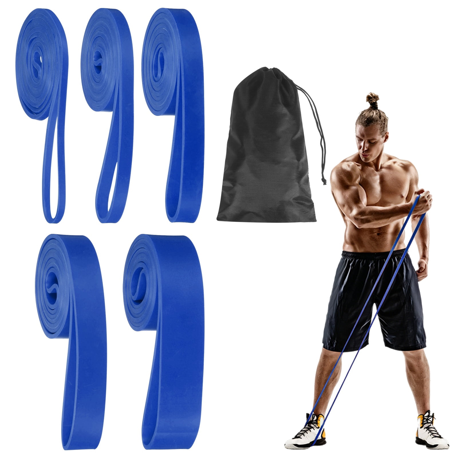 Uxcell Resistance Bands for Working Out, 5 Levels Pull Up Assistance Bands with Carry Bag 5 Pcs & Blue -Fitting for (Home/Gym)