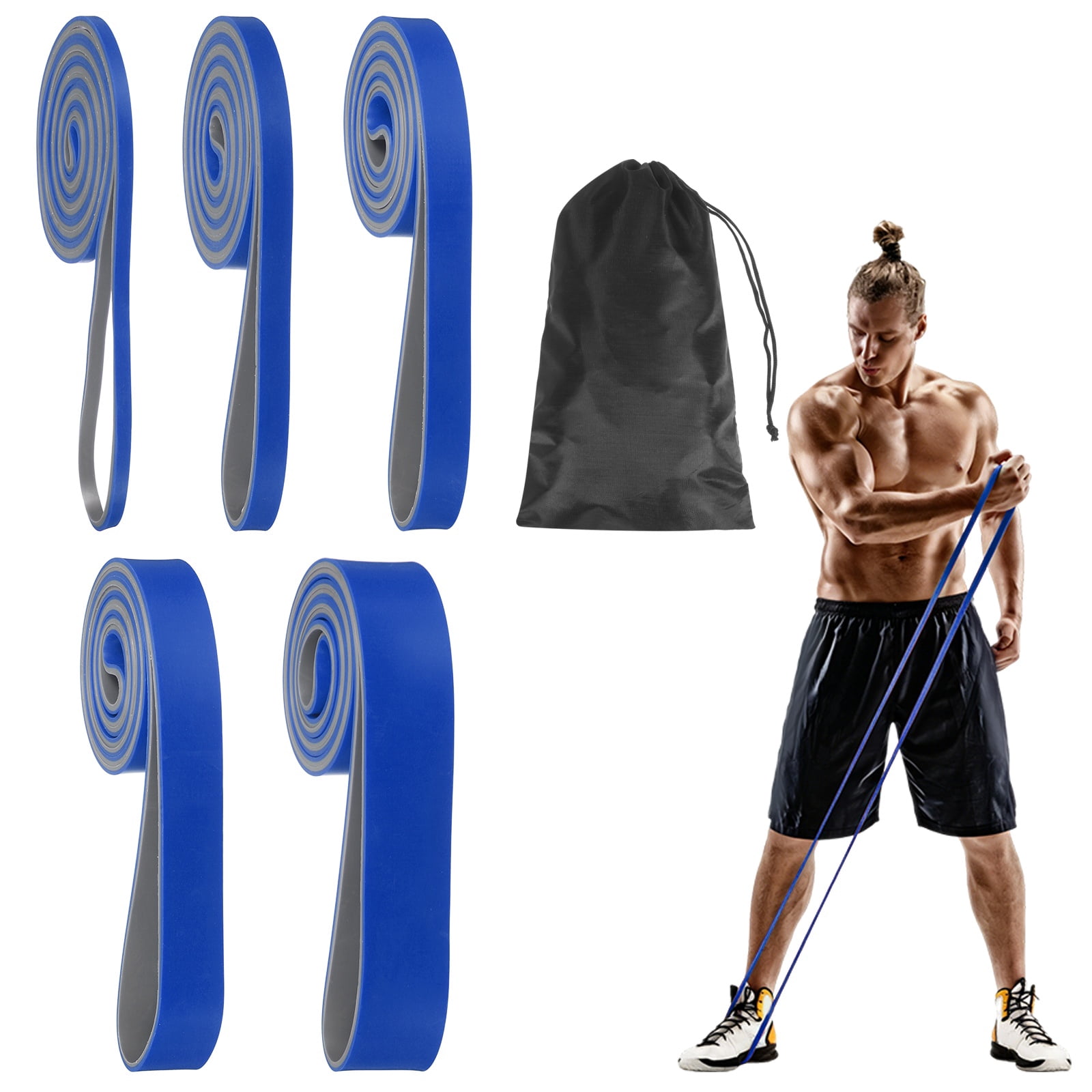 Uxcell Resistance Bands for Working Out, 5 Levels Pull Up Assistance Bands with Carry Bag 5 Pcs & Blue/Gray -Fitting for (Home/Gym)