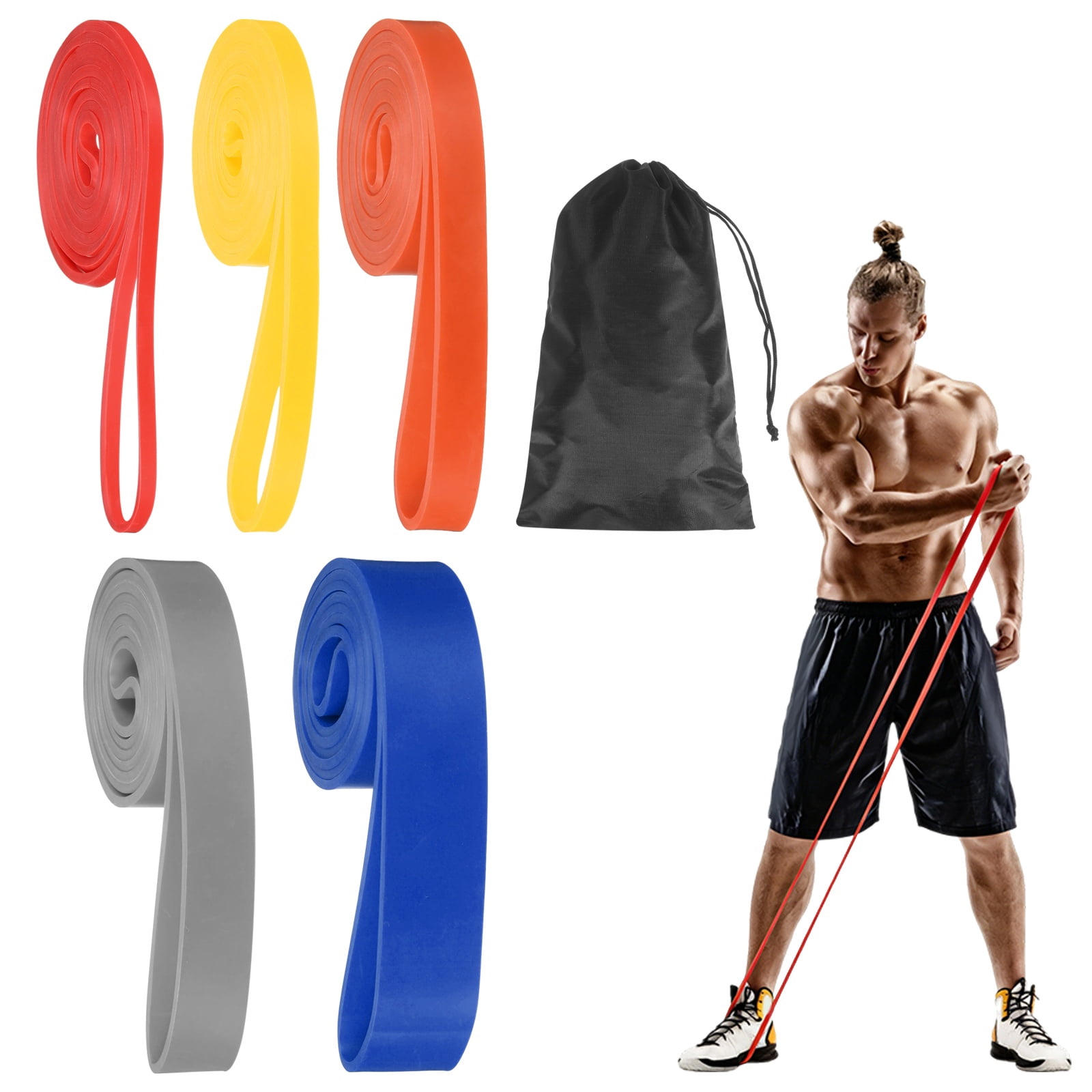 Uxcell Resistance Bands for Working Out, 5 Levels Pull Up Assistance Bands with Carry Bag 5 Pcs & Colorful -Fitting for (Home/Gym)
