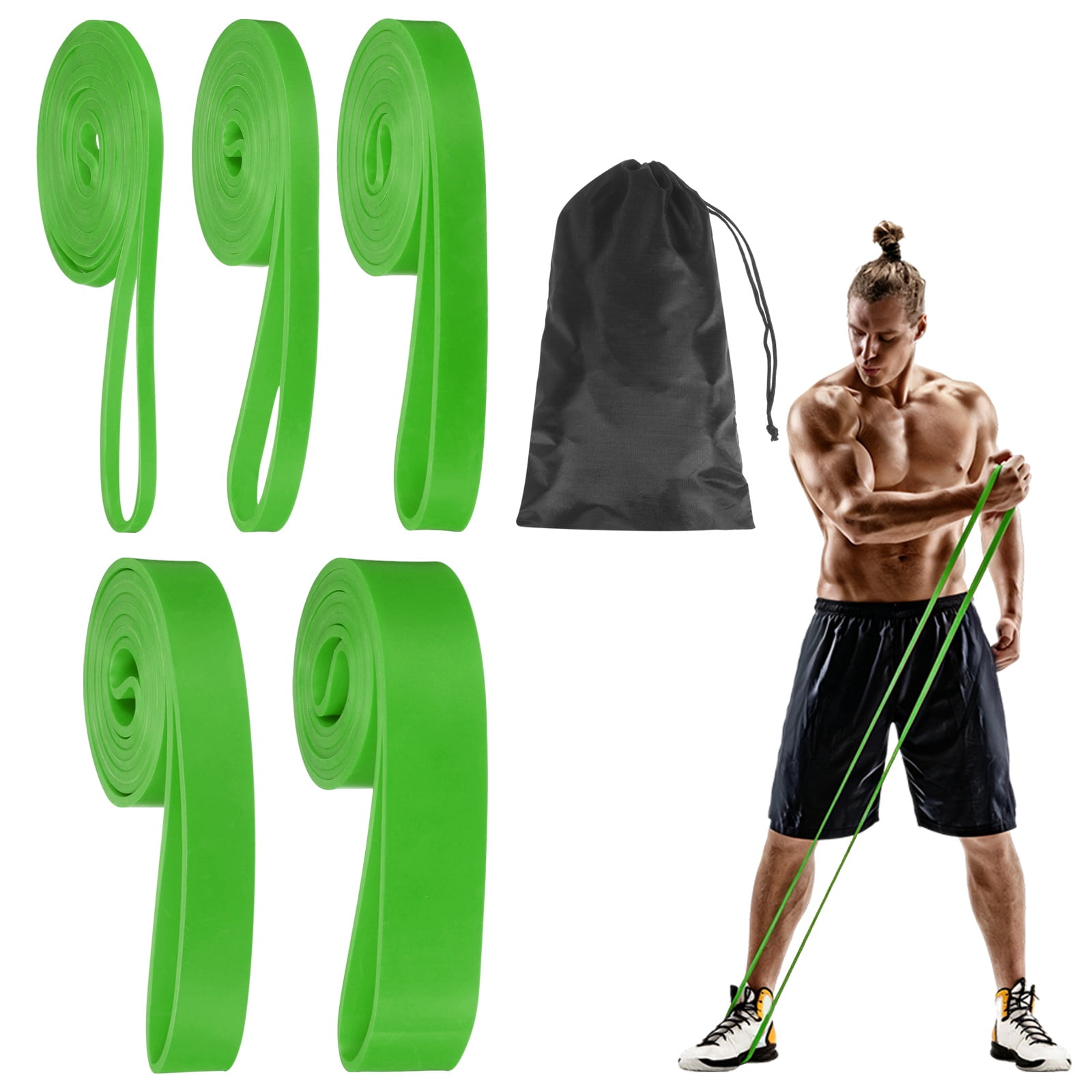 Uxcell Resistance Bands for Working Out, 5 Levels Pull Up Assistance Bands with Carry Bag 5 Pcs & Green -Fitting for (Home/Gym)