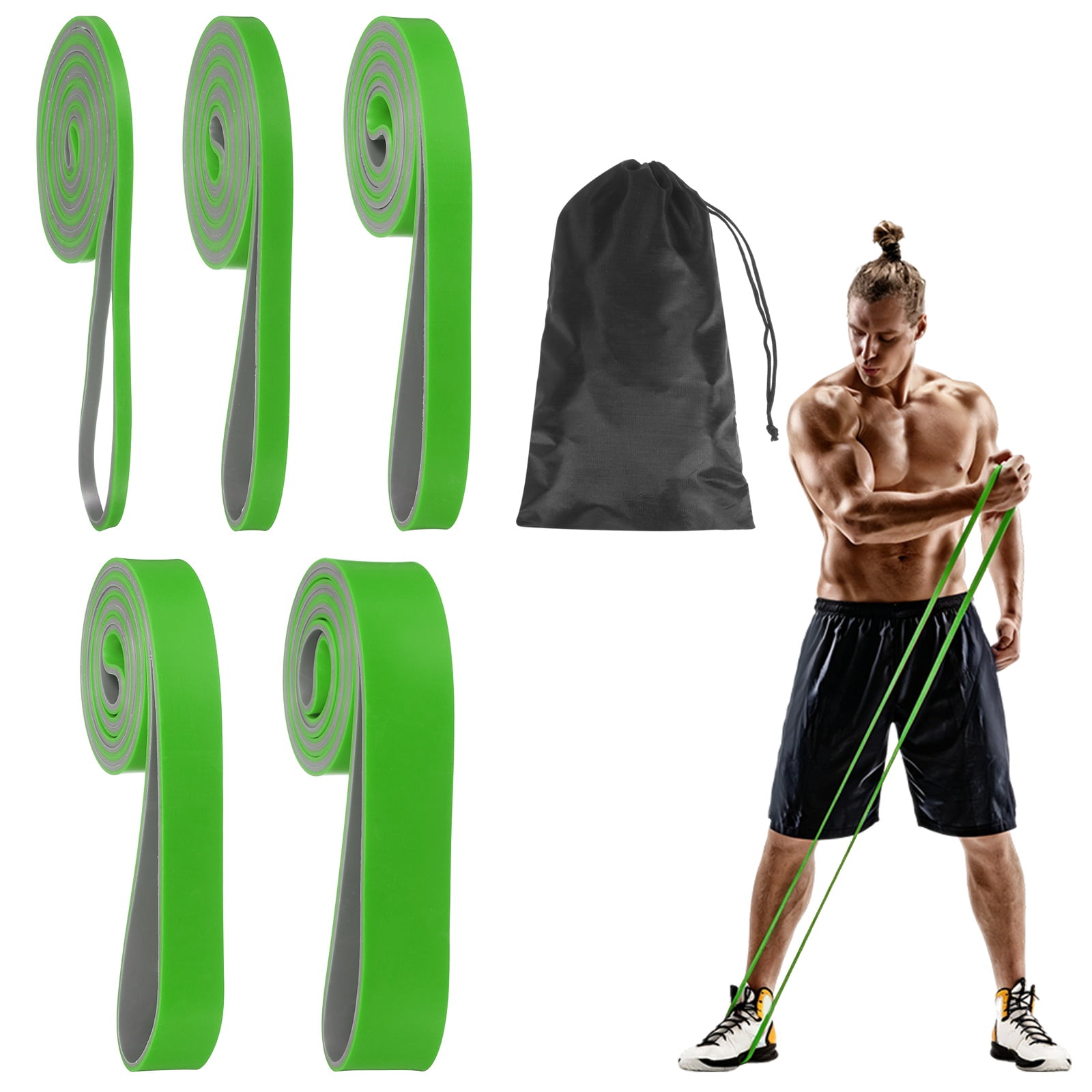 Uxcell Resistance Bands for Working Out, 5 Levels Pull Up Assistance Bands with Carry Bag 5 Pcs & Green/Gray -Fitting for (Home/Gym)