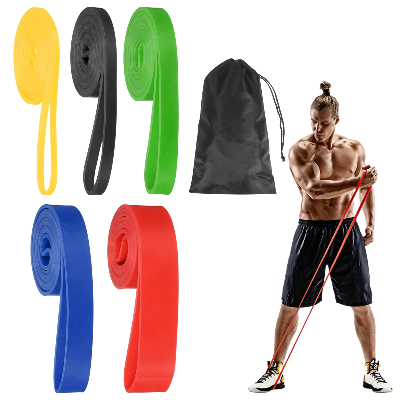 Uxcell Resistance Bands for Working Out, 5 Levels Pull Up Assistance Bands with Carry Bag 5 Pcs & Multicolor -Fitting for (Home/Gym)