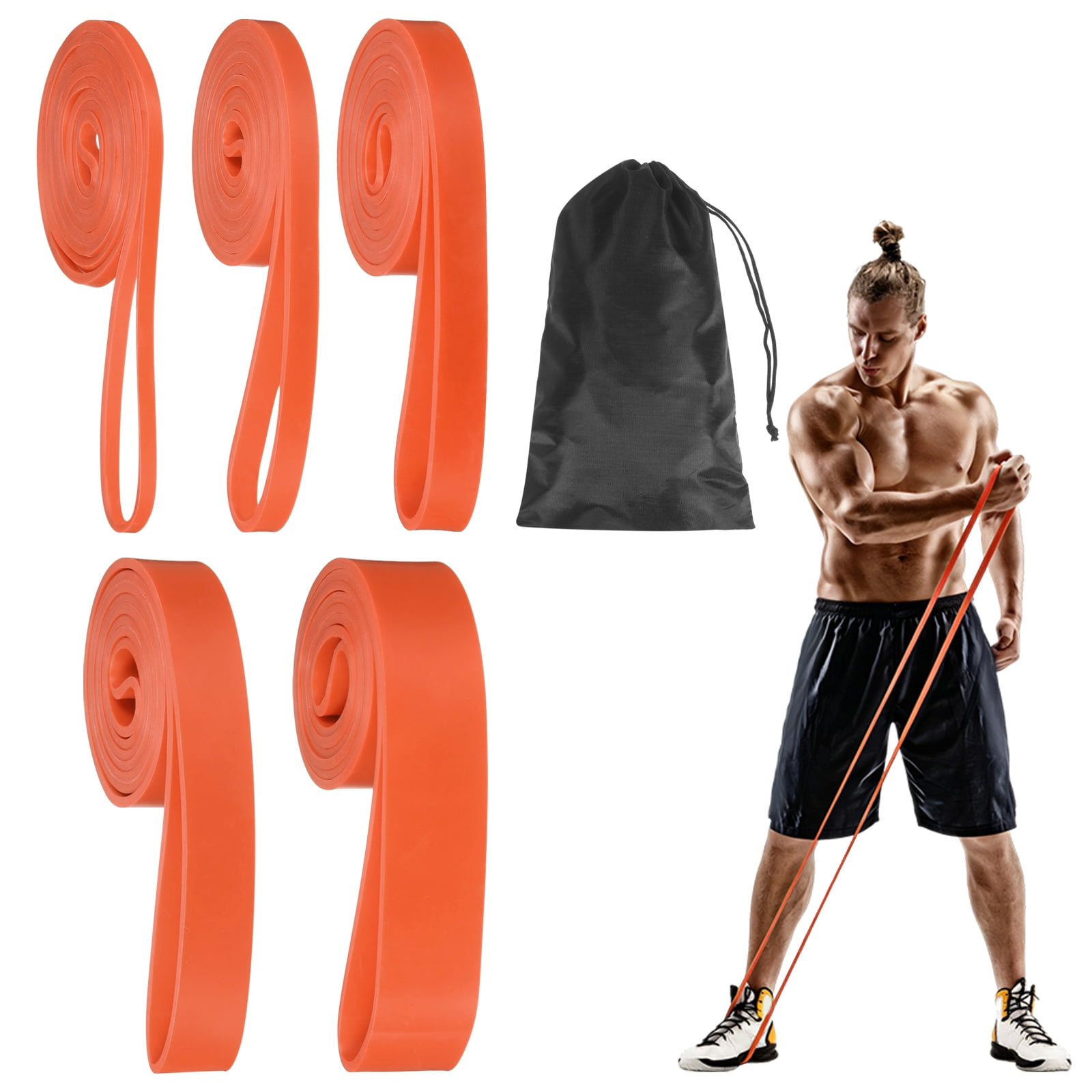 Uxcell Resistance Bands for Working Out, 5 Levels Pull Up Assistance Bands with Carry Bag 5 Pcs & Orange -Fitting for (Home/Gym)