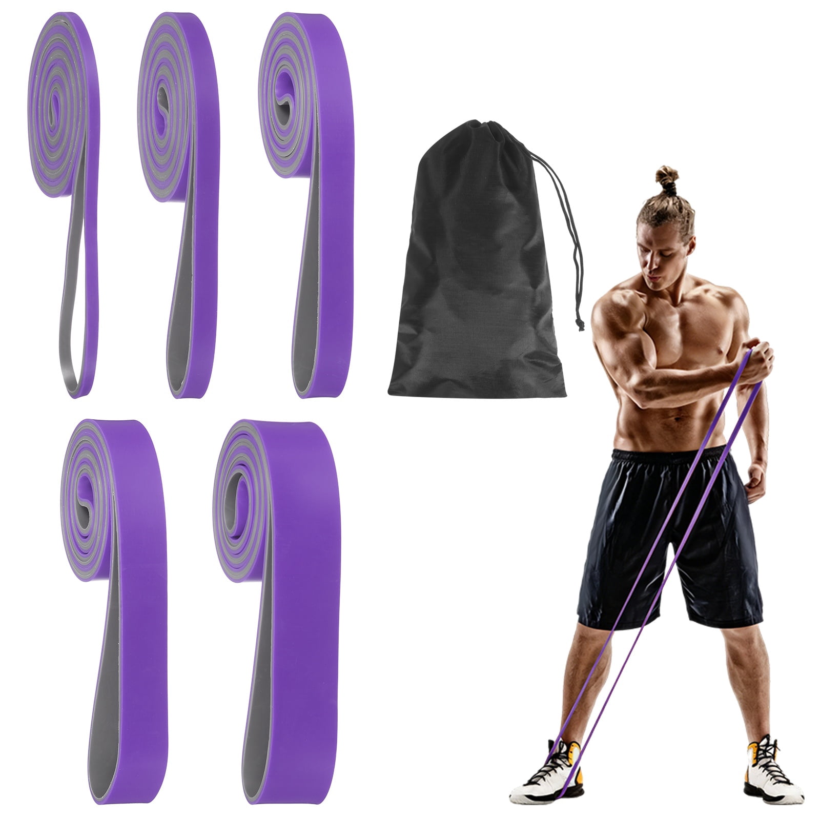 Uxcell Resistance Bands for Working Out, 5 Levels Pull Up Assistance Bands with Carry Bag 5 Pcs & Purple/Gray -Fitting for (Home/Gym)