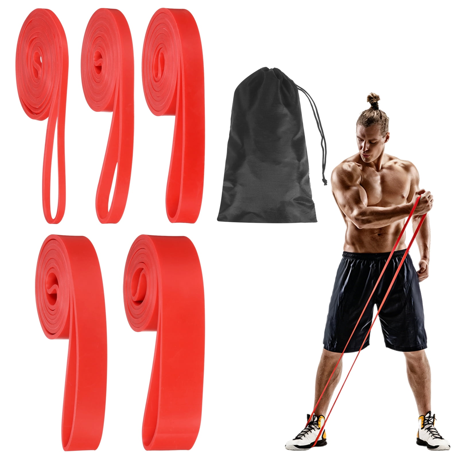 Uxcell Resistance Bands for Working Out, 5 Levels Pull Up Assistance Bands with Carry Bag 5 Pcs & Red -Fitting for (Home/Gym)