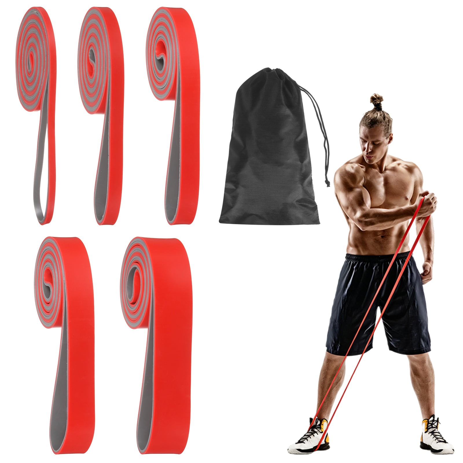 Uxcell Resistance Bands for Working Out, 5 Levels Pull Up Assistance Bands with Carry Bag 5 Pcs & Red/Gray -Fitting for (Home/Gym)