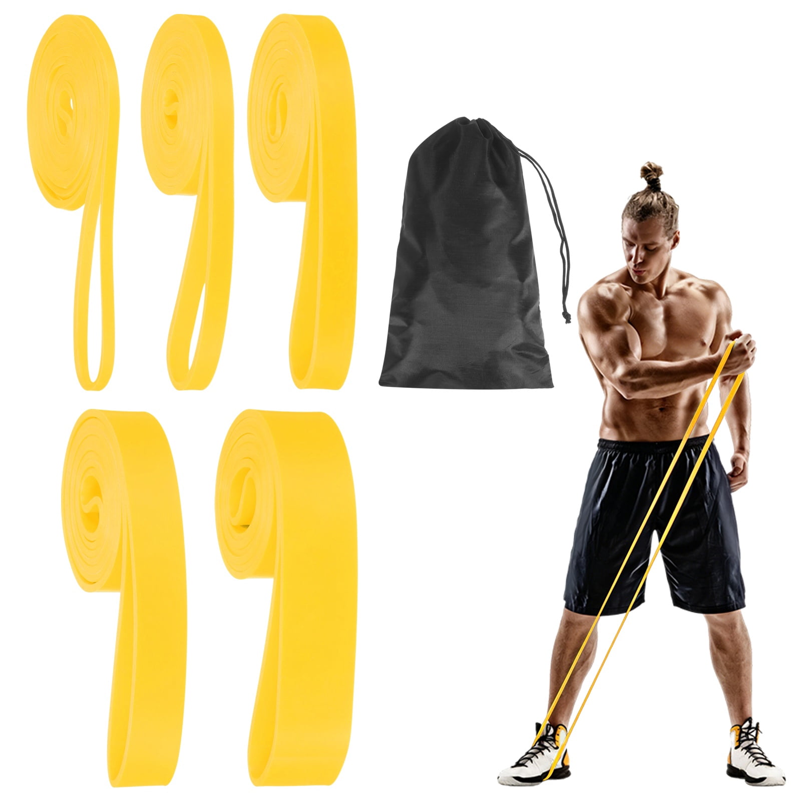 Uxcell Resistance Bands for Working Out, 5 Levels Pull Up Assistance Bands with Carry Bag 5 Pcs & Yellow -Fitting for (Home/Gym)