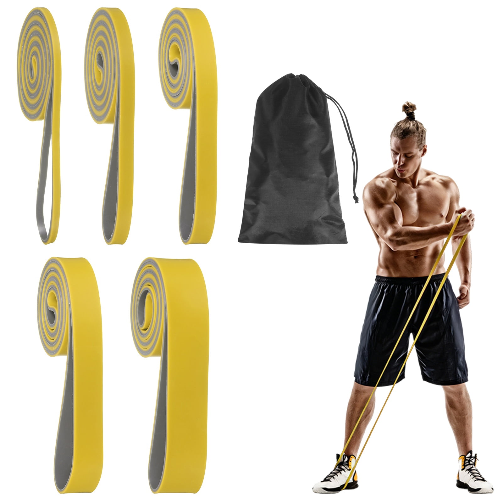 Uxcell Resistance Bands for Working Out, 5 Levels Pull Up Assistance Bands with Carry Bag 5 Pcs & Yellow/Gray -Fitting for (Home/Gym)