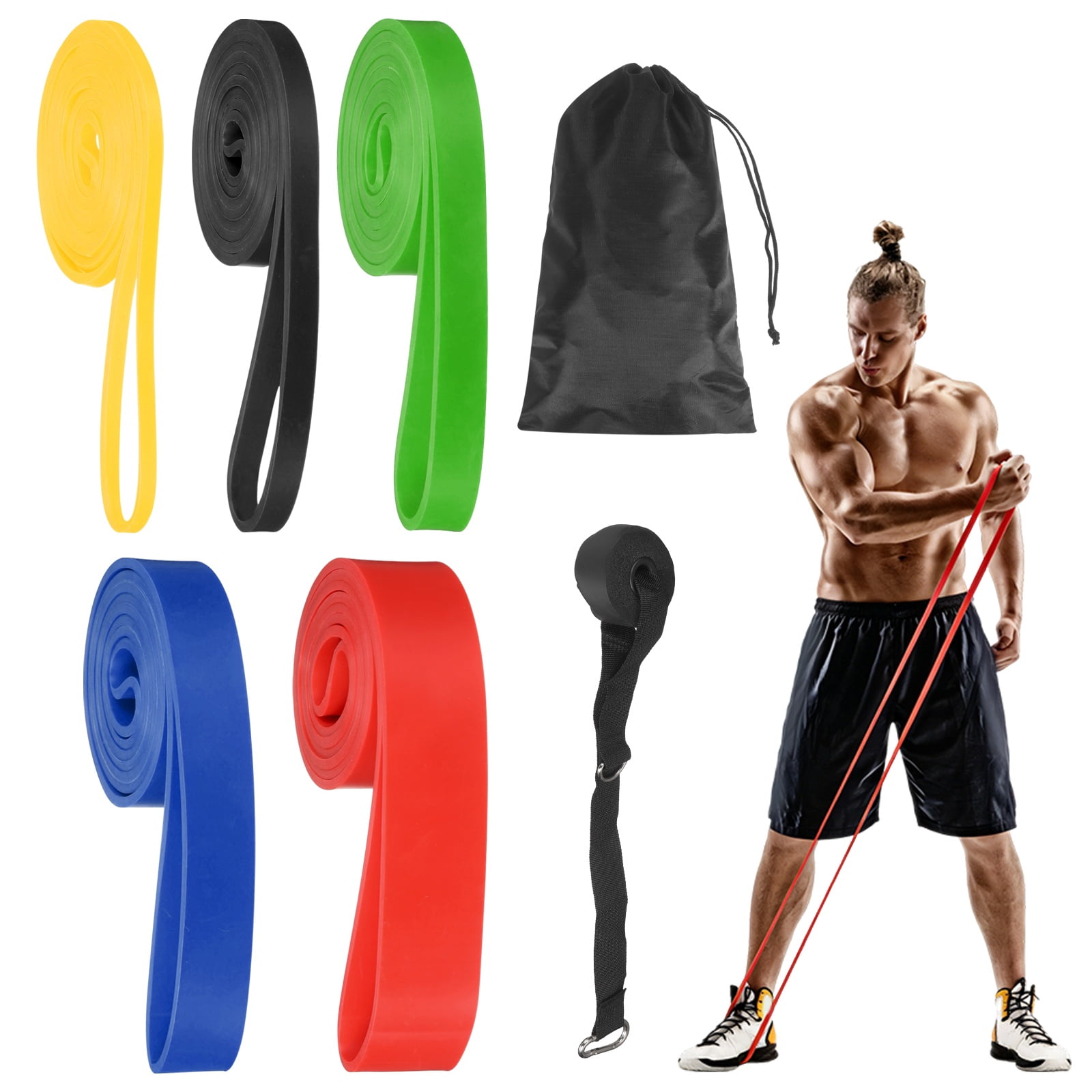 Uxcell Resistance Bands for Working Out, 5 Levels Pull Up Assistance Bands with Carry Bag & Door Anchor 5 Pcs & Multicolor