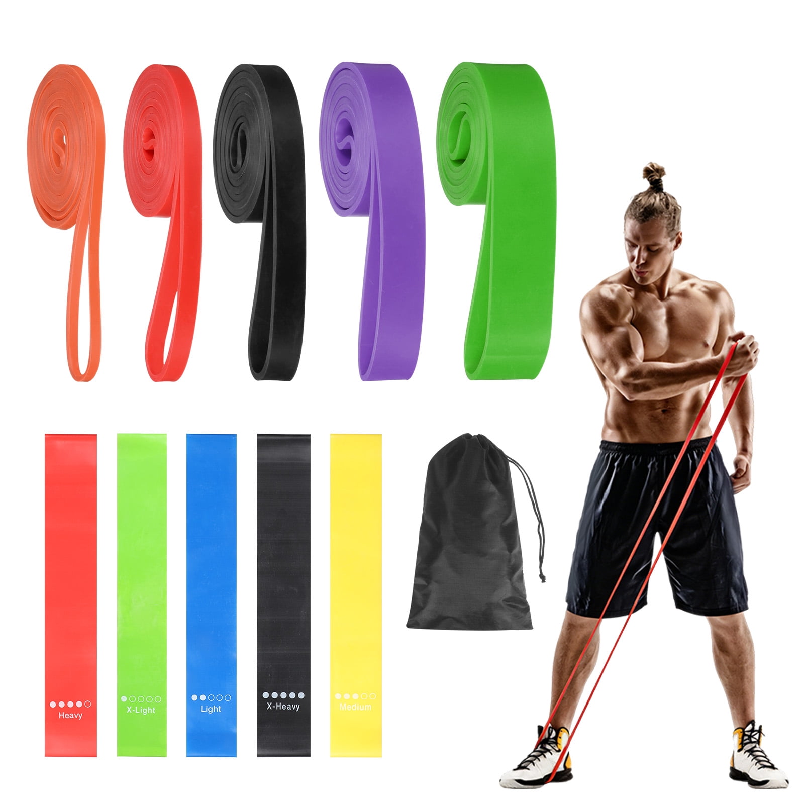 Uxcell Resistance Bands for Working Out, 5 Levels Pull Up Assistance Bands with Carry Bag & Mini Resistance Straps 5 Pcs & Multicolored/5 Colors
