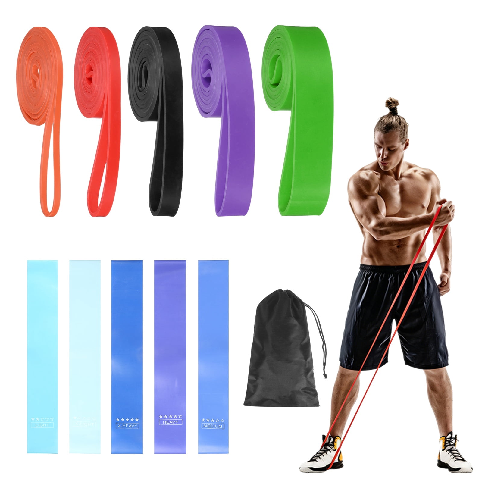 Uxcell Resistance Bands for Working Out, 5 Levels Pull Up Assistance Bands with Carry Bag & Mini Resistance Straps 5 Pcs & Multicolored/Blue Gradient