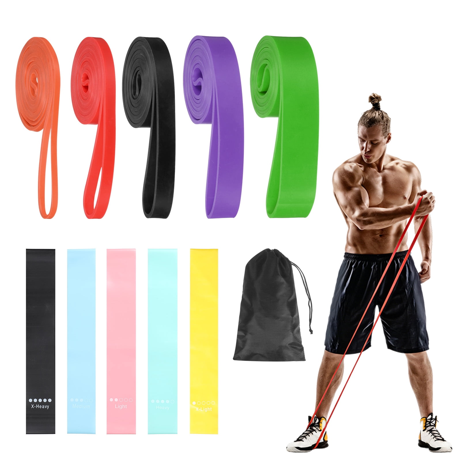 Uxcell Resistance Bands for Working Out, 5 Levels Pull Up Assistance Bands with Carry Bag & Mini Resistance Straps 5 Pcs & Multicolored/Macaron
