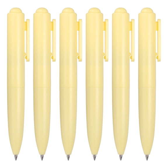 Uxcell Retractable Ballpoint Pen 0.5mm Black Ink Creamy Yellow 6Pcs, Mini Cute Retractable Ball Point Gel Pens Fine Point Fast Dry Smooth Writing for Office Home Supplies Writing