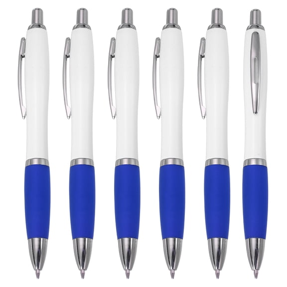 Uxcell Retractable Ballpoint Pens, 6 Pcs 1.0mm Black Ink Ballpoint Pen with Rubber Grip Plastic for Business Office Class Event Note Taking, Blue/White Case