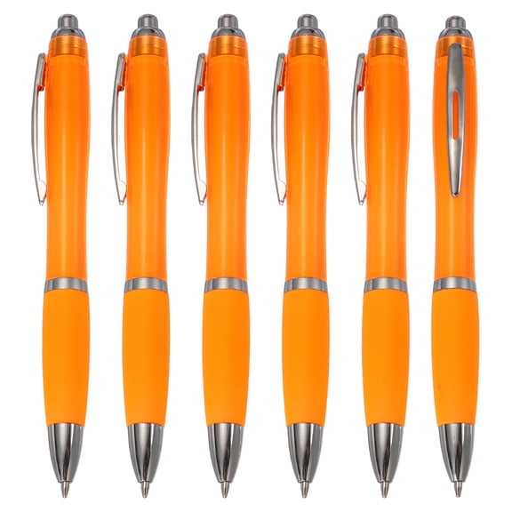 Uxcell Retractable Ballpoint Pens, 6 Pcs 1.0mm Black Ink Ballpoint Pen with Rubber Grip Plastic for Business Office Class Event Note Taking, Orange