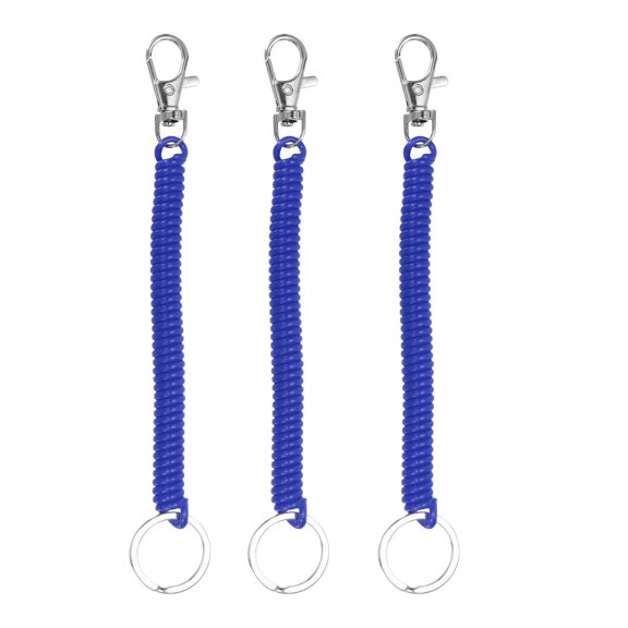 Uxcell Retractable Coil Spring Keychain, (6.7 Inch, Bright Blue) (3 Pcs), Anti-Lost Stretch Cord Safety Key Chain with Lobster Clasp & Metal Key Ring, Suit For- Keys/Wallet/Cellphone