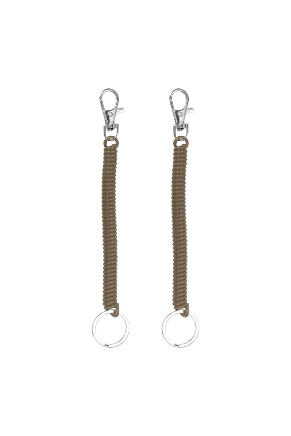 Retractable Coil Spring Keychain, (6.7 Inch, Dark Brown) (2 Pcs), Anti-Lost Stretch Cord Safety Key Chain with Lobster Clasp & Metal Key Ring, Suit For- Keys/Wallet/Cellphone