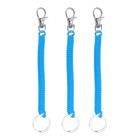 Uxcell Retractable Coil Spring Keychain, (6.7 Inch, Lake Blue) (3 Pcs), Anti-Lost Stretch Cord Safety Key Chain with Lobster Clasp & Metal Key Ring, Suit For- Keys/Wallet/Cellphone