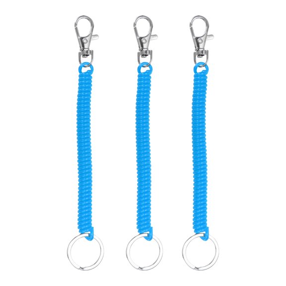 Uxcell Retractable Coil Spring Keychain, (6.7 Inch, Lake Blue) (3 Pcs), Anti-Lost Stretch Cord Safety Key Chain with Lobster Clasp & Metal Key Ring, Suit For- Keys/Wallet/Cellphone