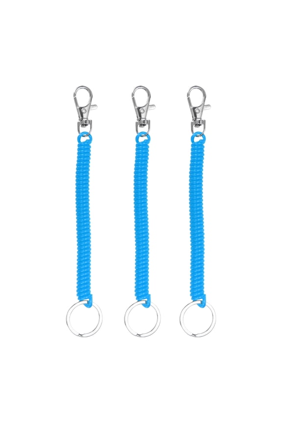 Retractable Coil Spring Keychain, (6.7 Inch, Lake Blue) (3 Pcs), Anti-Lost Stretch Cord Safety Key Chain with Lobster Clasp & Metal Key Ring, Suit For- Keys/Wallet/Cellphone
