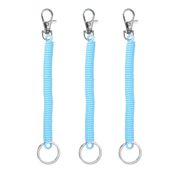 Uxcell Retractable Coil Spring Keychain, (6.7 Inch, Light Blue) (3 Pcs), Anti-Lost Stretch Cord Safety Key Chain with Lobster Clasp & Metal Key Ring, Suit For- Keys/Wallet/Cellphone