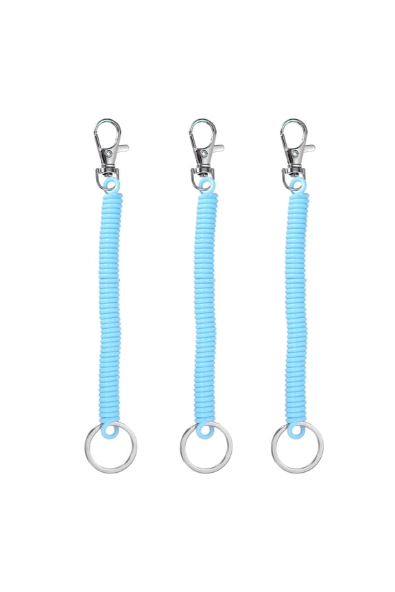 Retractable Coil Spring Keychain, (6.7 Inch, Light Blue) (3 Pcs), Anti-Lost Stretch Cord Safety Key Chain with Lobster Clasp & Metal Key Ring, Suit For- Keys/Wallet/Cellphone
