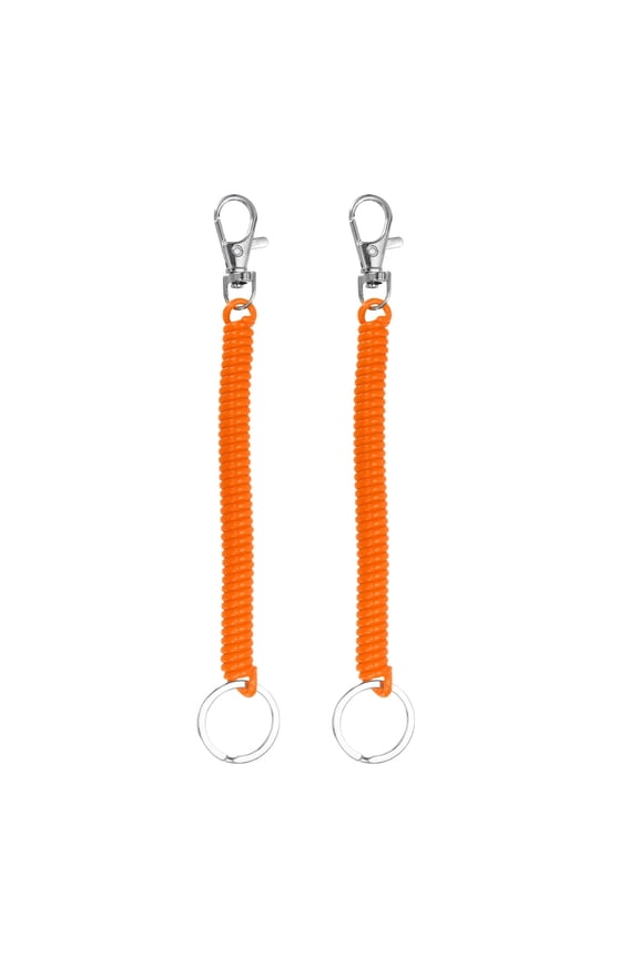 Retractable Coil Spring Keychain, (6.7 Inch, Orange) (2 Pcs), Anti-Lost Stretch Cord Safety Key Chain with Lobster Clasp & Metal Key Ring, Suit For- Keys/Wallet/Cellphone
