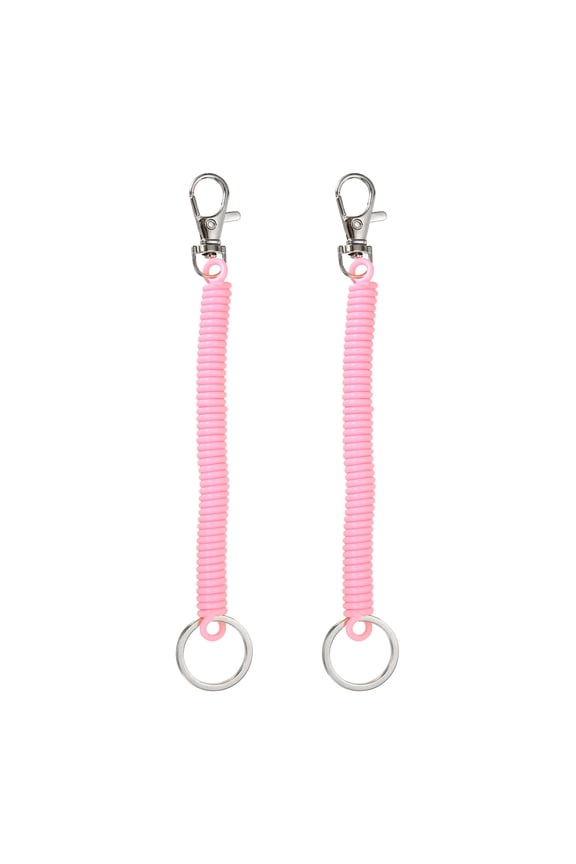 Retractable Coil Spring Keychain, (6.7 Inch, Pink) (2 Pcs), Anti-Lost Stretch Cord Safety Key Chain with Lobster Clasp & Metal Key Ring, Suit For- Keys/Wallet/Cellphone