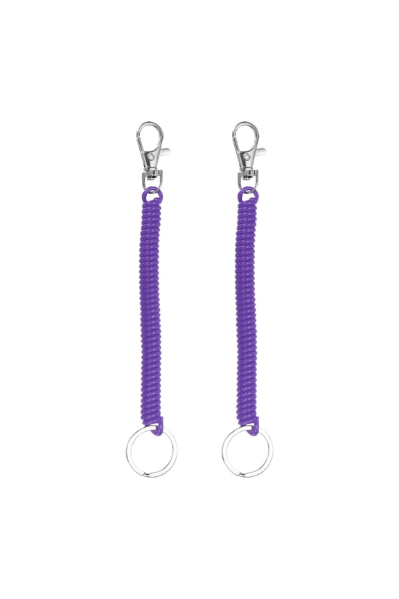 Retractable Coil Spring Keychain, (6.7 Inch, Purple) (2 Pcs), Anti-Lost Stretch Cord Safety Key Chain with Lobster Clasp & Metal Key Ring, Suit For- Keys/Wallet/Cellphone
