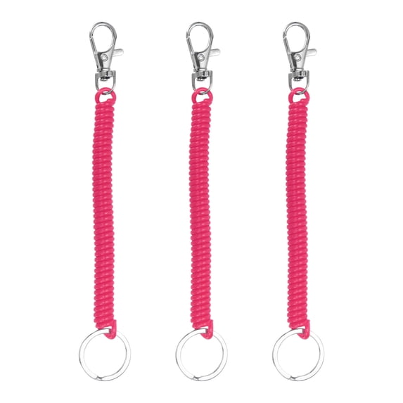 Uxcell Retractable Coil Spring Keychain, (6.7 Inch, Rose Red) (3 Pcs), Anti-Lost Stretch Cord Safety Key Chain with Lobster Clasp & Metal Key Ring, Suit For- Keys/Wallet/Cellphone